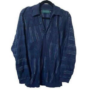 Vintage Tundra Navy Blue 3D Cotton Polo Sweater Lightweight Knit